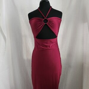 Halter Dress Woman's Sz L W/Cutout Side Slit Bodycon Party Cocktail Dress Sexy